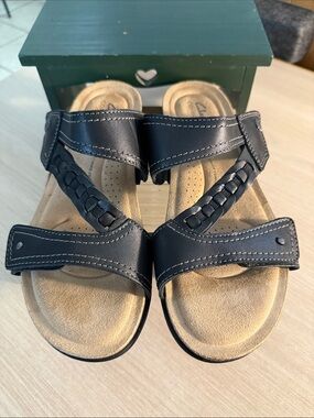 Clarks Black Braided Comfort Sandals